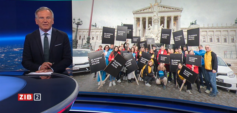 Aktion „Blackbox Pflegepolitik“ am 12.05.2026 vor dem Parlament in der ZIB2